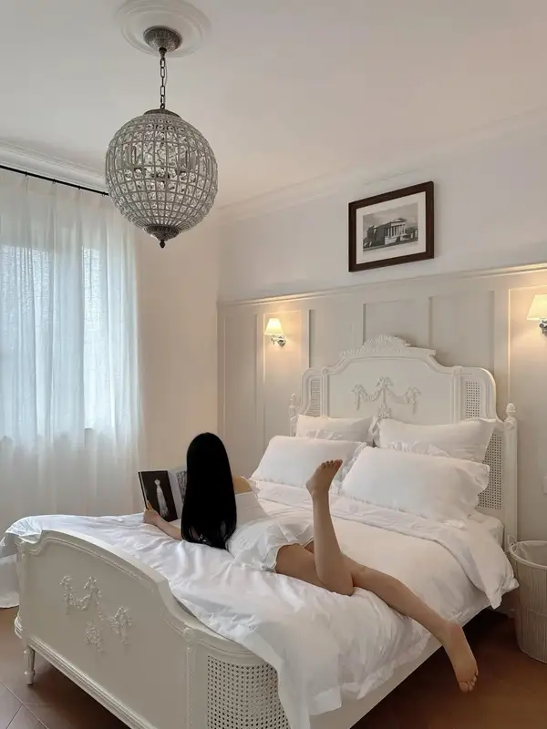 French-Inspired Solid Wood Cane-Detailed Bed — product image 2