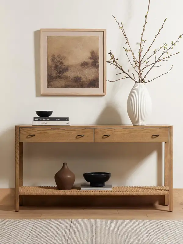 French-Inspired Solid Wood Cane-Detailed Console Table — product image 2
