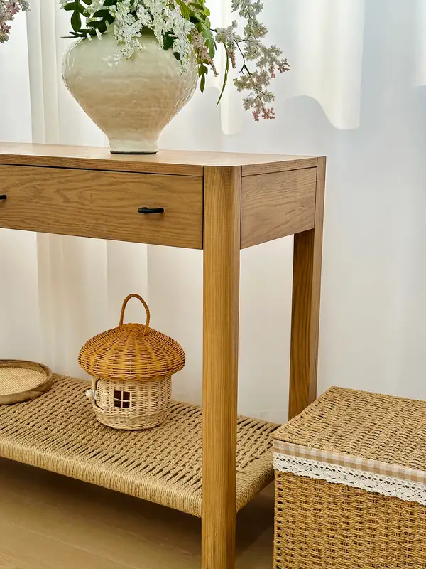 French-Inspired Solid Wood Cane-Detailed Console Table — product image 5