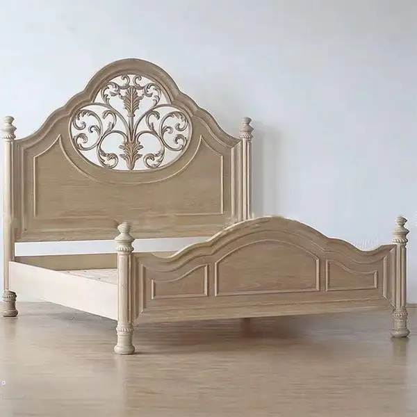 French-Inspired Solid Wood Carved Bed — product image 2