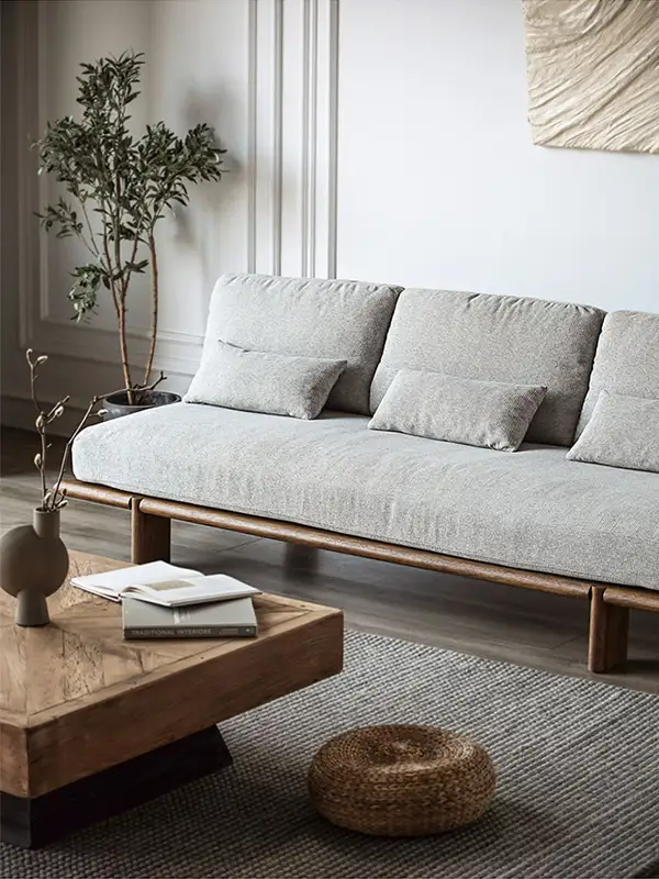 Wabi-Sabi-Inspired Mixed-Material Upholstered Sofa — product image 2