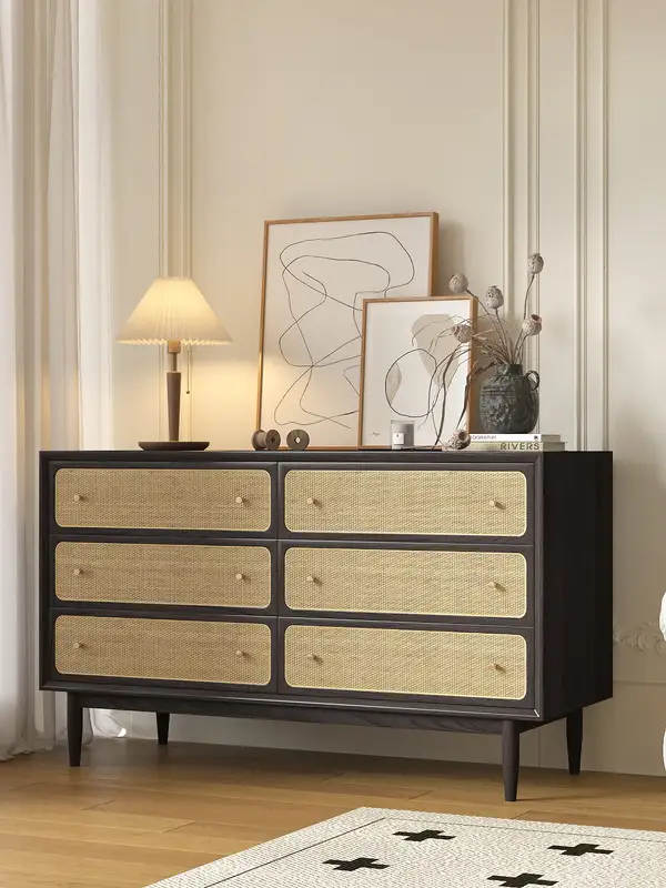 French-Inspired Solid Wood Cane-Detailed Chest of Drawers — product image 1