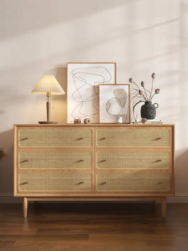French-Inspired Solid Wood Cane-Detailed Chest of Drawers — product image 2