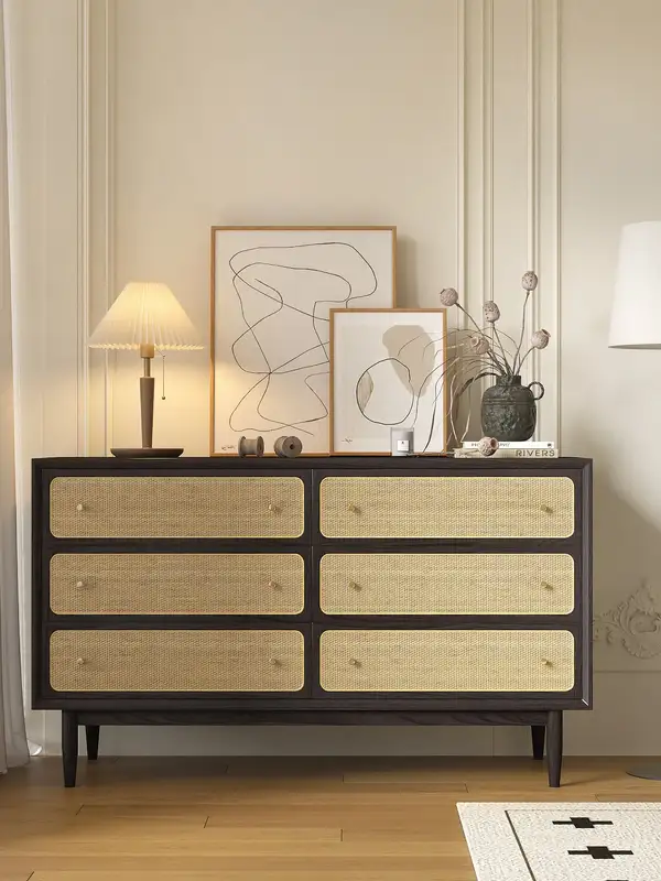 French-Inspired Solid Wood Cane-Detailed Chest of Drawers — product image 3