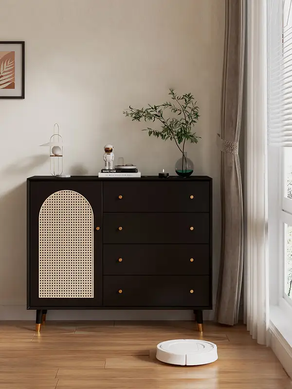 French-Inspired Solid Wood Cane-Detailed Chest of Drawers — product image 1