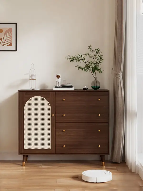 French-Inspired Solid Wood Cane-Detailed Chest of Drawers — product image 3
