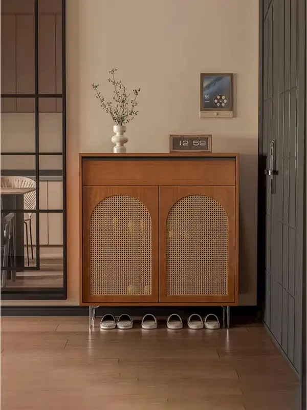 French-Inspired Solid Wood Cane-Detailed Hallway Cabinet — product image 1