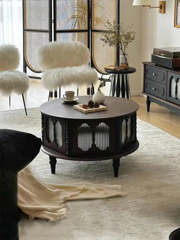 French-Inspired Mixed-Material Round Coffee Table — product image 1