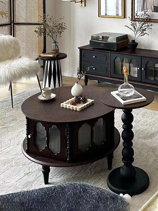 French-Inspired Mixed-Material Round Coffee Table — product image 3