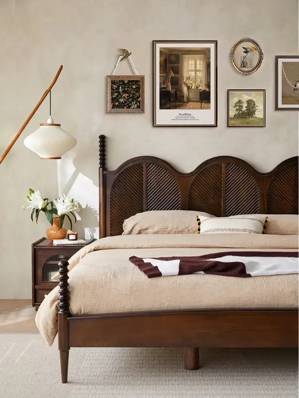 French-Inspired Solid Wood Carved Bed — product image 2