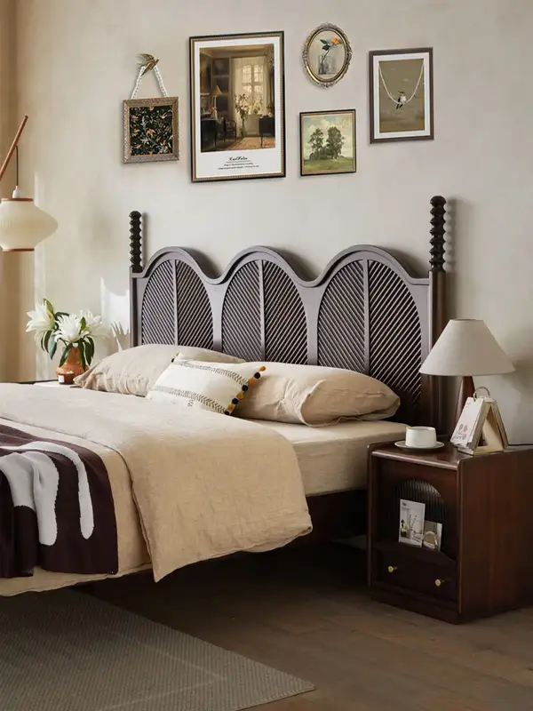 French-Inspired Solid Wood Carved Bed — product image 3