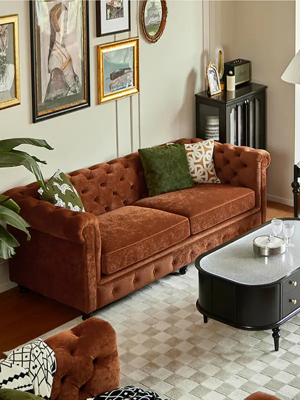 French-Inspired Mixed-Material Upholstered Sofa — product image 2