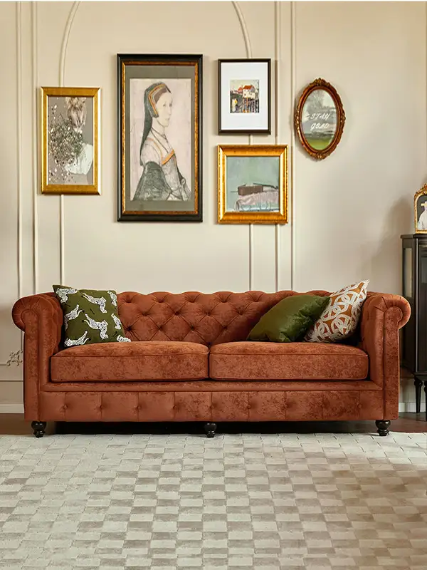 French-Inspired Mixed-Material Upholstered Sofa — product image 3
