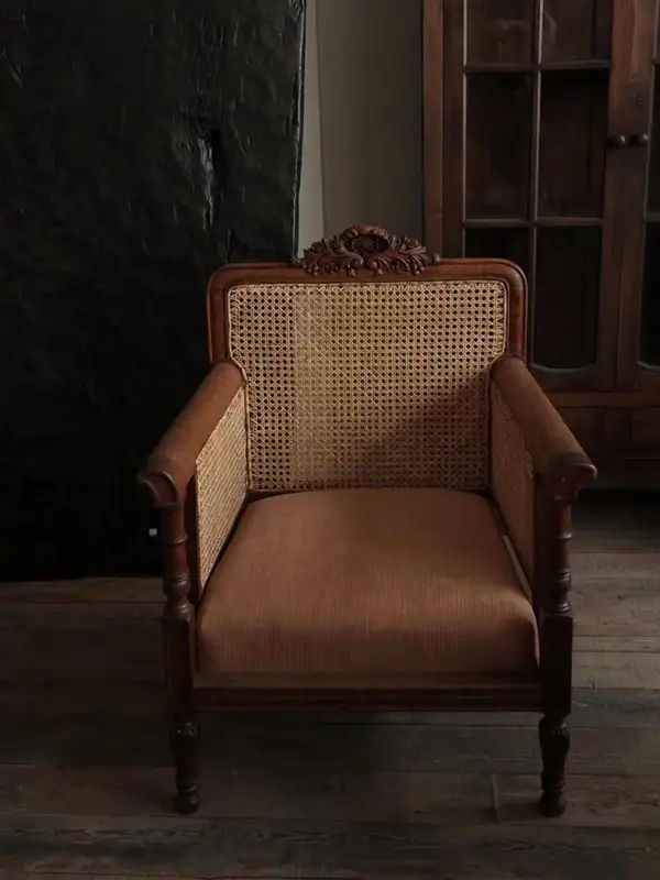 Vintage-Inspired Mixed-Material Cane-Detailed Lounge Chair — product image 2