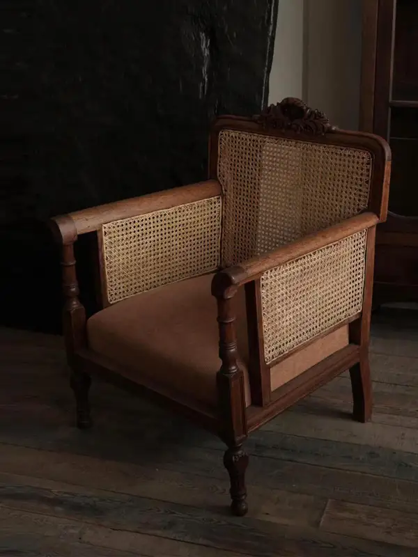 Vintage-Inspired Mixed-Material Cane-Detailed Lounge Chair — product image 3
