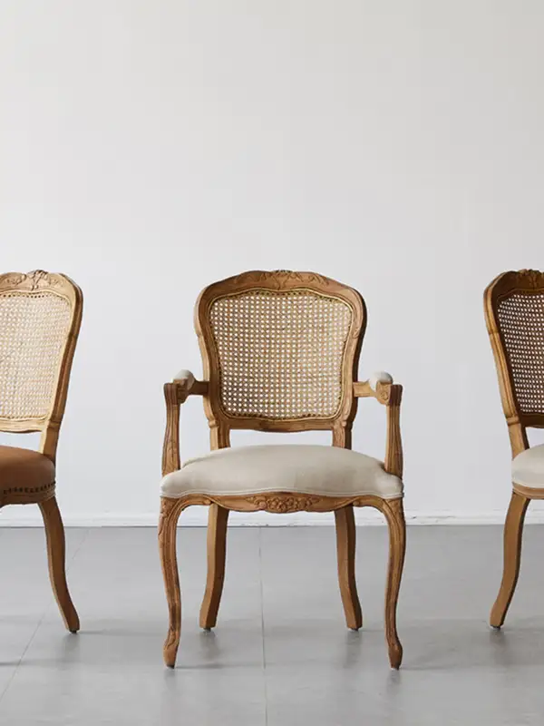 French-Inspired Mixed-Material Carved Dining Chair — product image 3