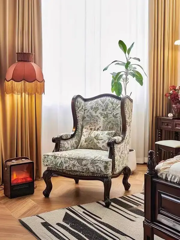 French-Inspired Mixed-Material Carved Lounge Chair — product image 1