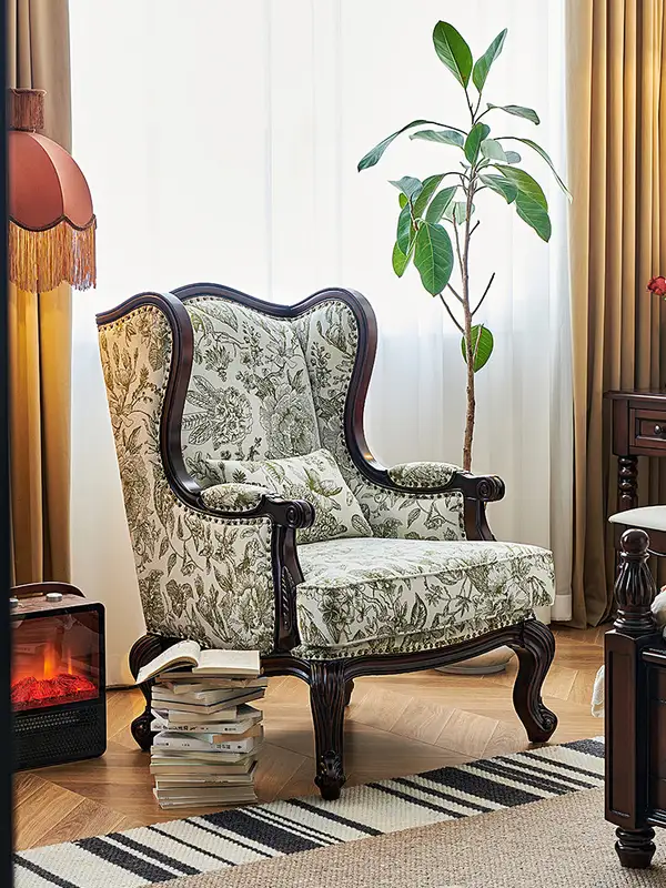 French-Inspired Mixed-Material Carved Lounge Chair — product image 2
