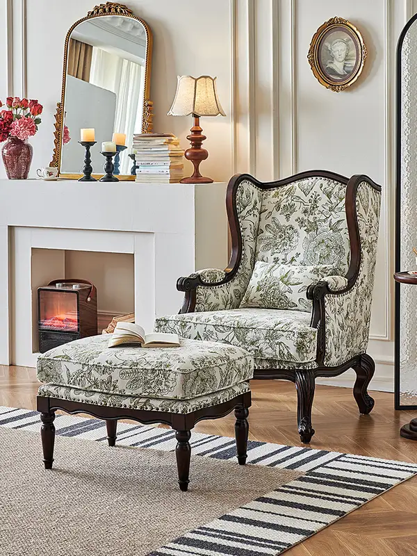 French-Inspired Mixed-Material Carved Lounge Chair — product image 3