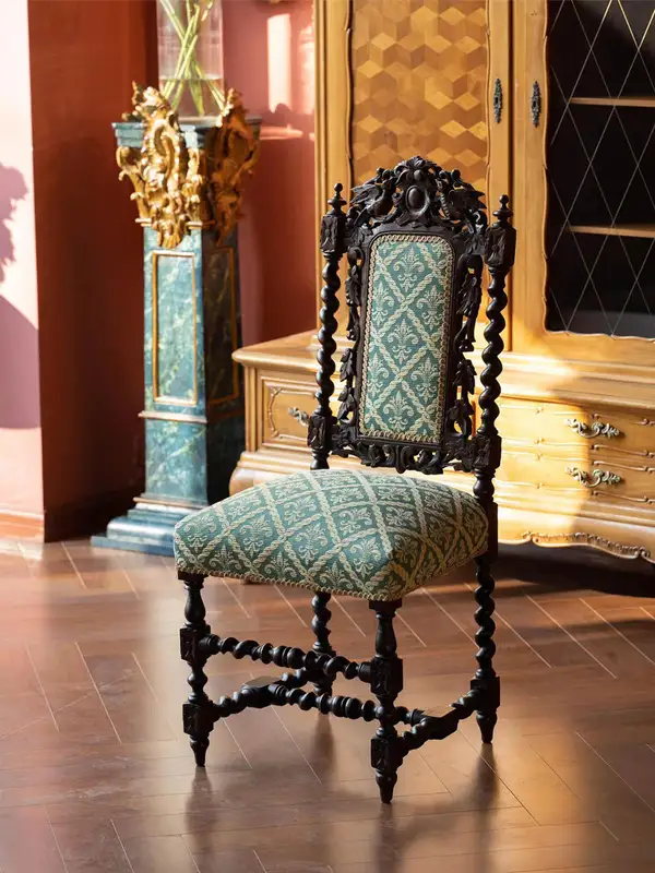 French-Inspired Mixed-Material Carved Dining Chair — product image 1
