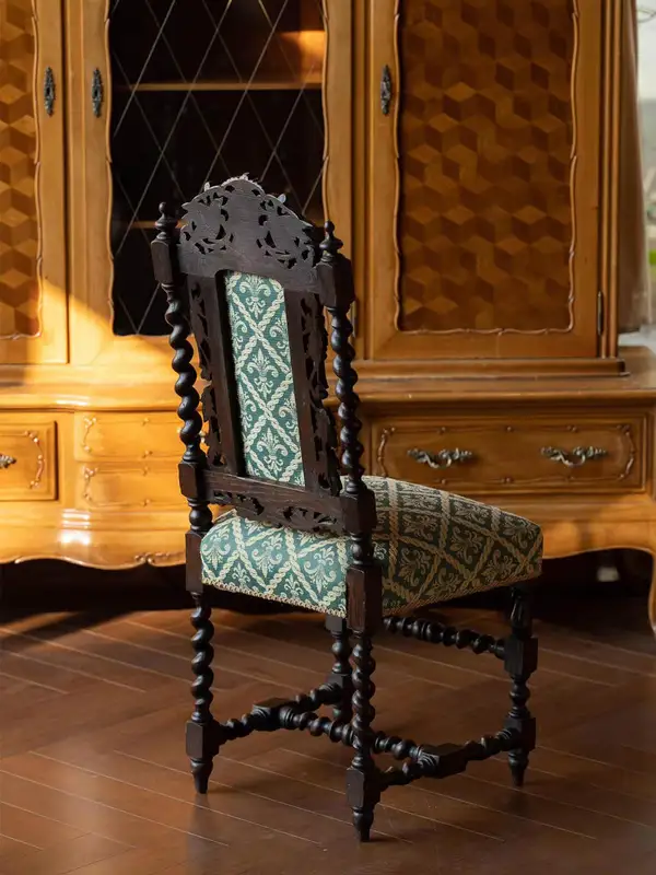 French-Inspired Mixed-Material Carved Dining Chair — product image 3