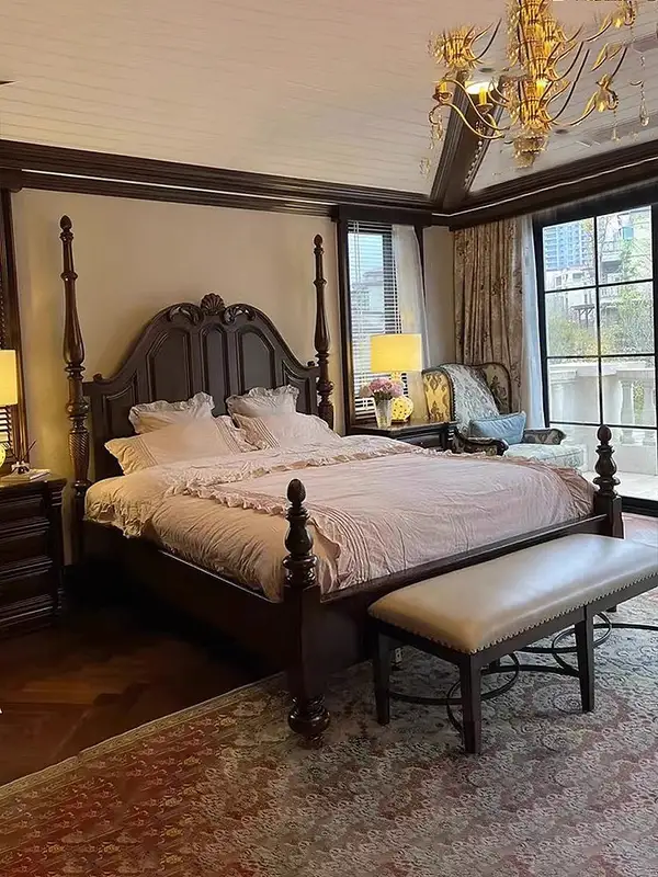French-Inspired Solid Wood Carved Bed — product image 1