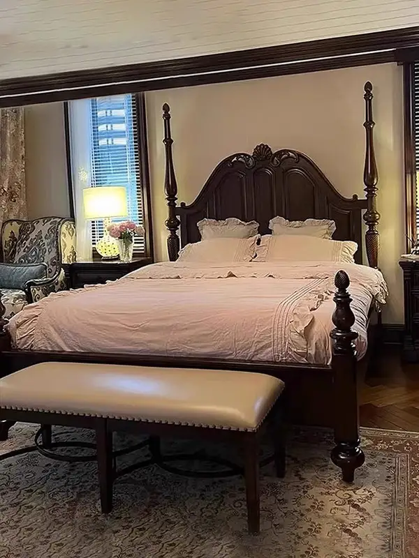 French-Inspired Solid Wood Carved Bed — product image 2