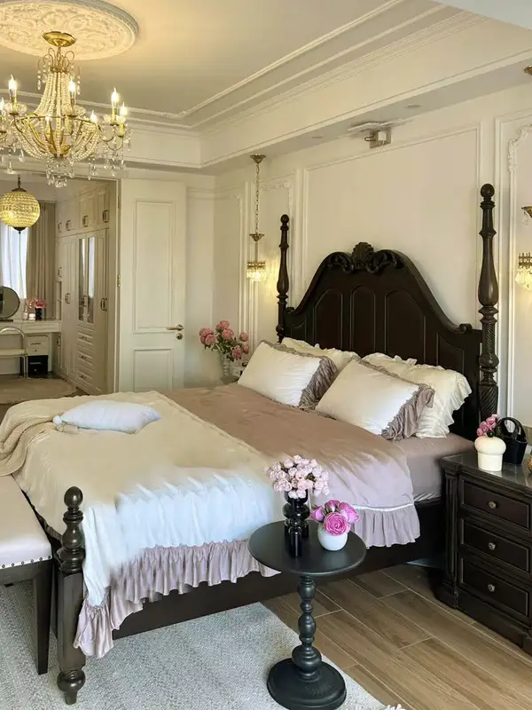 French-Inspired Solid Wood Carved Bed — product image 3