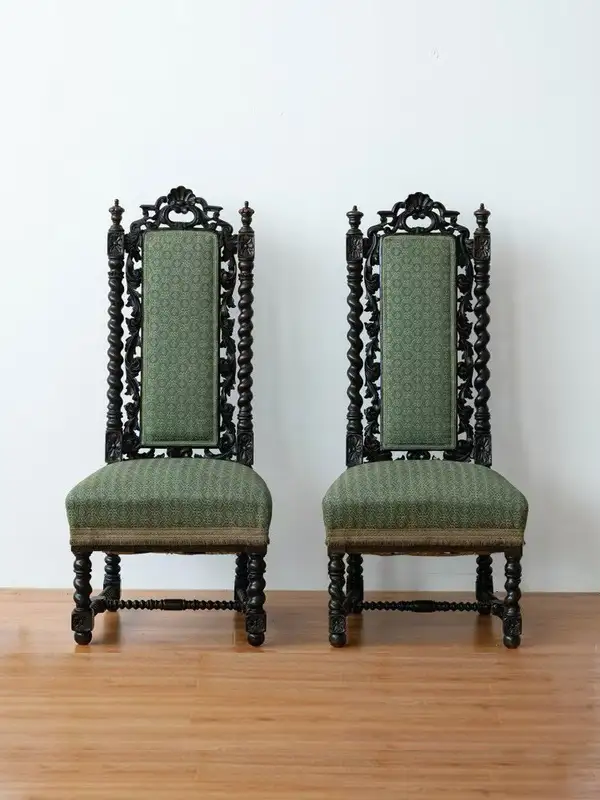 French-Inspired Mixed-Material Carved Dining Chair — product image 1