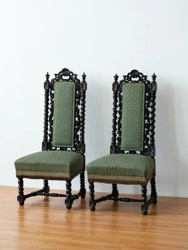 French-Inspired Mixed-Material Carved Dining Chair — product image 2