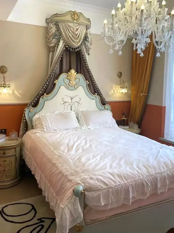 French-Inspired Solid Wood Carved Bed — product image 2