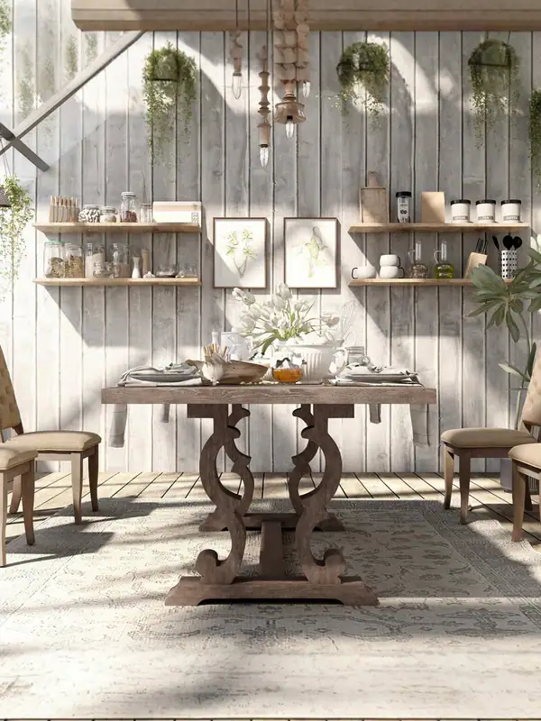 American Country Carved Dining Table — product image 2